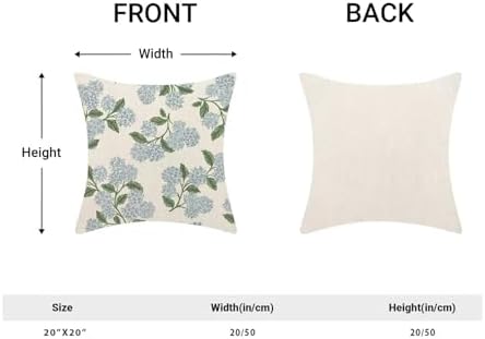Spring Hydrangea Flowers Pillow Covers 20x20 Inch Set of 2, Blue Retro