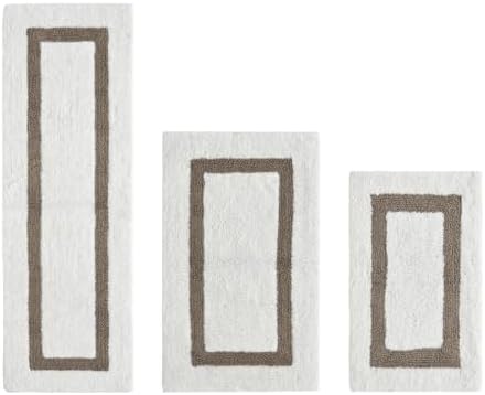 Tufted Cotton White Beige Bathroom Rugs Sets 3 Piece