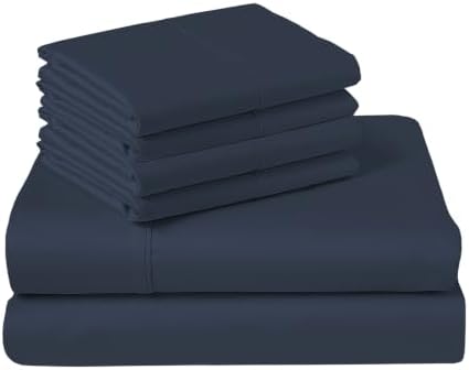 Pizuna Cotton Sheets Set Queen with 4 Pillow Cases 400 TC Dark Blue