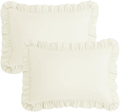 KKJIAF Ruffle Pillow Cases Queen Size Set of 2, Beige