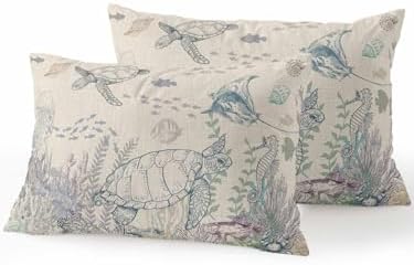 Outdoor Pillows Waterproof, Turtle Coastal Bedding Throw Pillows with