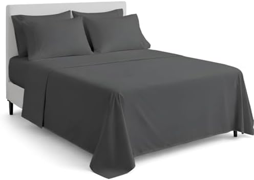 King 6 Piece Egyptian Cotton Sheet Set, 16 In Deep Pocket, Dark Grey