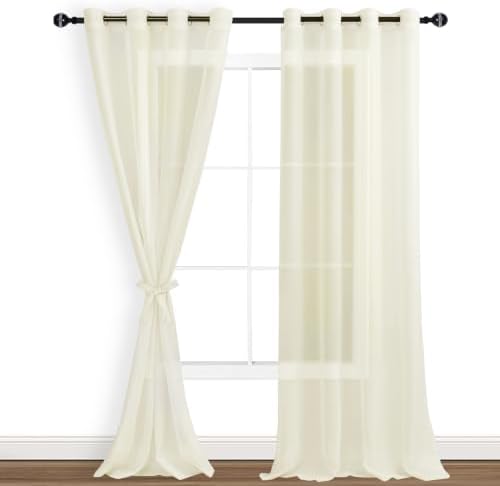 Hiasan Grommet Sheer Curtains with Tiebacks, Ivory, W52 x L96, 2
