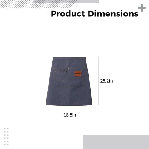 Waterproof Canvas Half Apron, Adjustable Work Apron with Pockets, for