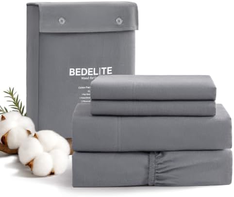 BEDELITE 100% Cotton Flannel Sheets King Size, Dark Grey, 4 Pieces