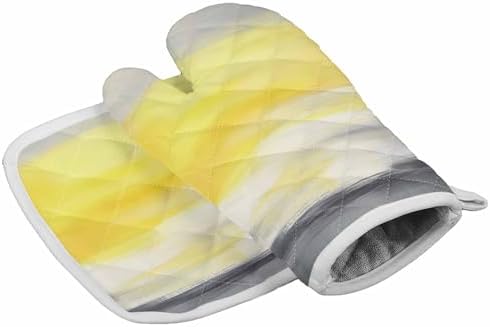 Quilted Cotton Terry Cloth Oven Mitt, Pot Holder Yellow Grey Ombre