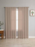 Beige Solid Color Sheer Curtains 108 Inch Length 2 Panels Set