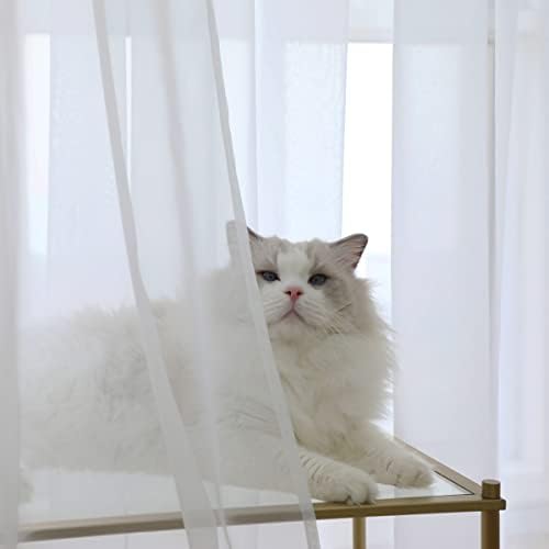PHILEASY Window Sheer Ivory Curtains 108 Inches Long 2 Panels Ivory