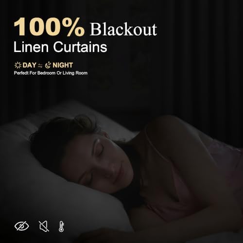 BOODII Extra Long 100% Blackout Linen Pleated Curtains 120 Inches Dark