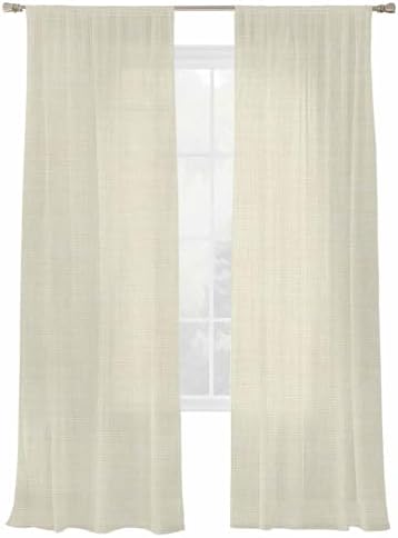 Beige Sheer Curtains 108 Inch Length 2 Panels, Modern Minimalist Linen