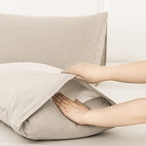 MOOMEE Pillowcase Set of 2 100% Washed Cotton Linen-Like Queen