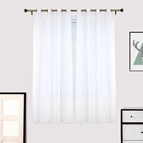White Sheer Curtains Voile Window Long 2 Panels Set for Living Room