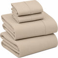 100% Cotton King Sheets, Percale King Sheet Set, Beige/Sand — 4 Piece