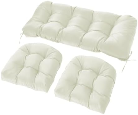 3-Piece 4-Inch Wicker Cushion Set, Waterproof Loveseat Cushions Beige