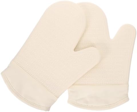 Beige Oven Mitts Pair Thickened Cotton Silicone Heat Insulation