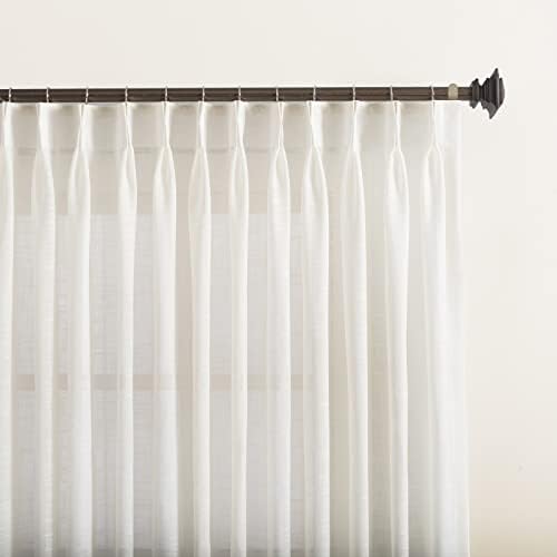 Pinch Pleats Sheer Curtains 108 inches Long, Cream Semi Window