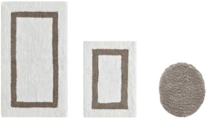 Tufted Cotton White Beige Bathroom Rugs Sets 3 Piece