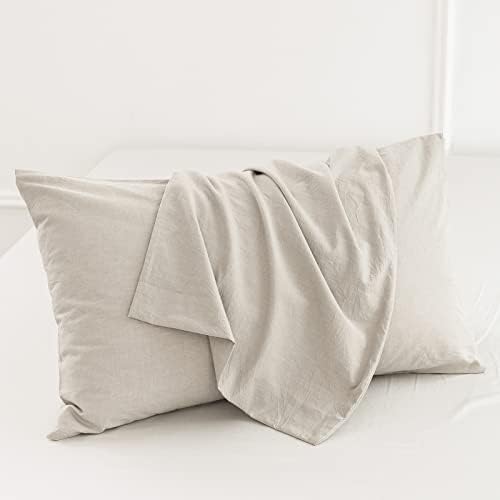 MOOMEE Pillowcase Set of 2 100% Washed Cotton Linen-Like Queen