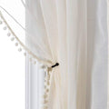 MISS SELECTEX Linen Look Pom Pom Tasseled Sheer Curtains - Rod Pocket