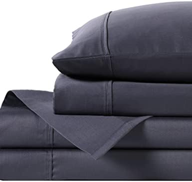 Anne Klein Reverie 100% Cotton Solid Sheet Set, King, Charcoal