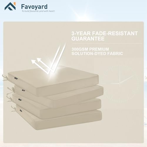 Favoyard Outdoor Chair Cushions 19" W x 19" D x 2" T Set of 4, Beige