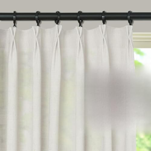 LETAU Off White Linen Curtains 63 inches Long, Pinch Pleated Light