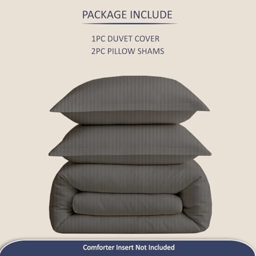 eBeddy Linens Dark Grey Striped Duvet Cover Set King/Cal-King Size