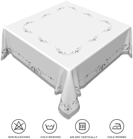 70x70inches White Grey Square Tablecloth Minimalism Grey Leaves
