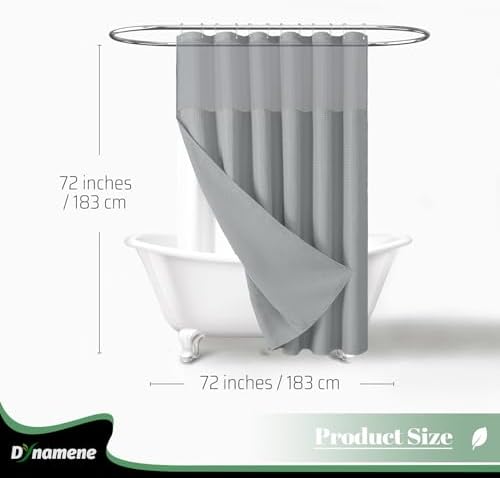 Dynamene Waffle Shower Curtain and Snap-in Fabric Liner Set Grey