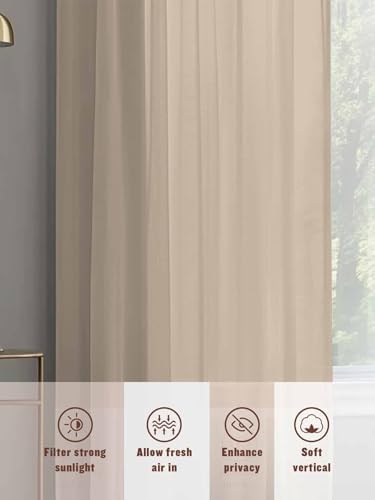 Solid Color Sheer Curtains for Living Room 108 inch Length 2 Panels