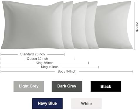Microfiber Standard Pillowcases, 2 Pack, 20x26 Inch, Light Grey