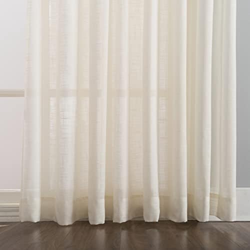 Pinch Pleats Sheer Curtains 108 inches Long, Cream Semi Window