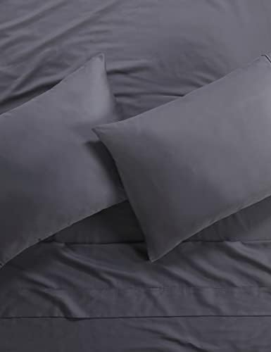 Anne Klein Reverie 100% Cotton Solid Sheet Set, King, Charcoal