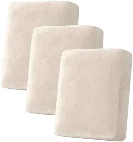 H.VERSAILTEX Velvet Sofa Cushion Cover, 3 Piece, Ivory