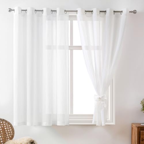 White Sheer Curtains for Living Room 63 inch Length 2 Panels Set