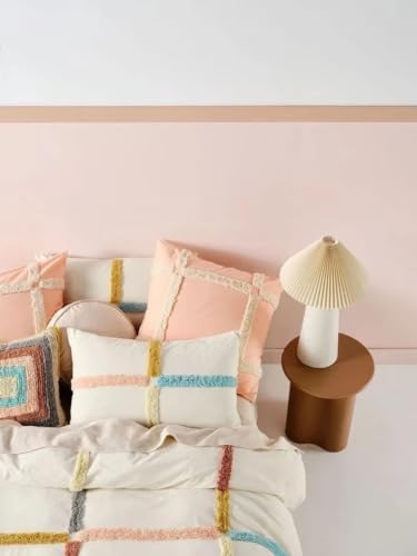 Ivory Boho Duvet Cover Queen Size, Tufted Bedding Set for All Seasons