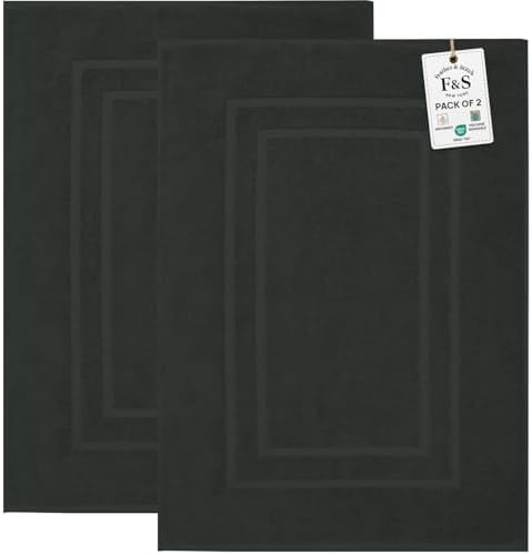 Feather & Stitch 100% Cotton Bath Mats 2 Piece 30x21 Inches, Charcoal