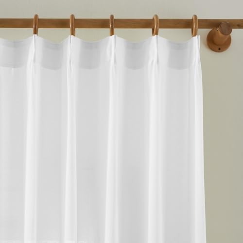 KangBang White Pinch Pleated Sheer Curtains 96 Inches Long 2 Panels