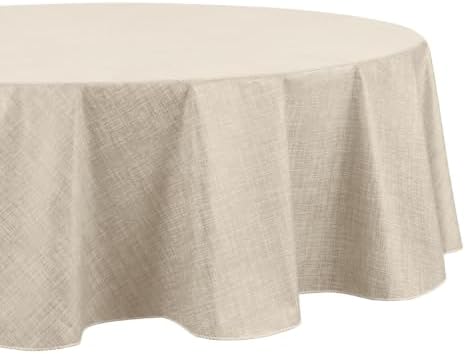 Monterey Linen Texture Vinyl Indoor/Outdoor Tablecloth, Ivory - 70" W