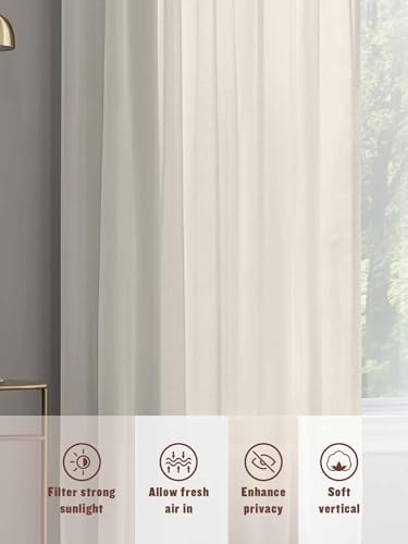 Cream Sheer Curtains for Living Room 108 inch Length 2 Panels Set
