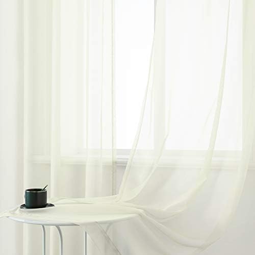 DUALIFE Cream Beige Sheer Curtains 108 Inches Extra Length for Bedroom
