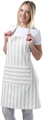 TOSHEX Kitchen Apron Cotton Waterdrop Resistant Adjustable Button