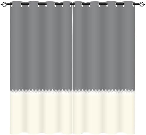 Gray Beige Window Curtains Panel 63 inches Long Farmhouse Drapes for