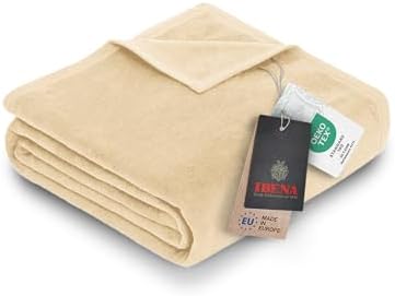 IBENA Plush Solid Color Cotton Blend Queen Bed Blanket Porto - Cream