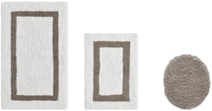 Tufted Cotton White Beige Bathroom Rugs Sets 3 Piece