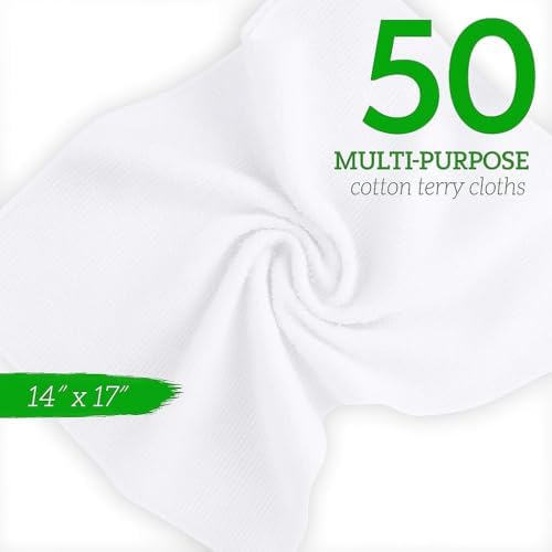 GREEN LIFESTYLE Cotton Wash Cloths 14" x 17" 50 Pack - Cleaning Rags
