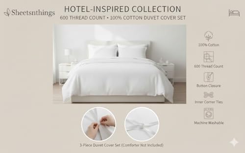 sheetsnthings Solid 600 Thread Count 100% Cotton Duvet Cover Set