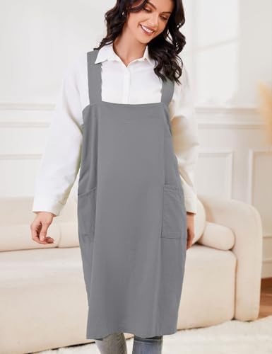Schine Women's Cotton Cross Back Pinafore with Big Pockets Practical