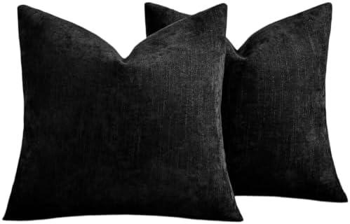 Chenille Decorative Throw Pillow Covers 18x18 Set of 2 Black