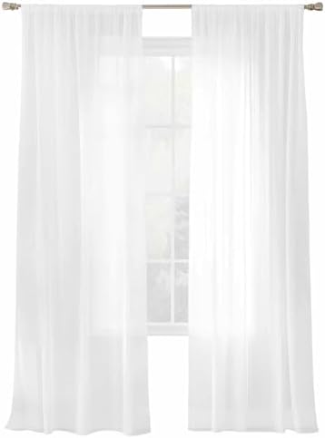 Pure White Sheer Curtains 108 Inches Long 2 Panels, Semi Sheer Rod